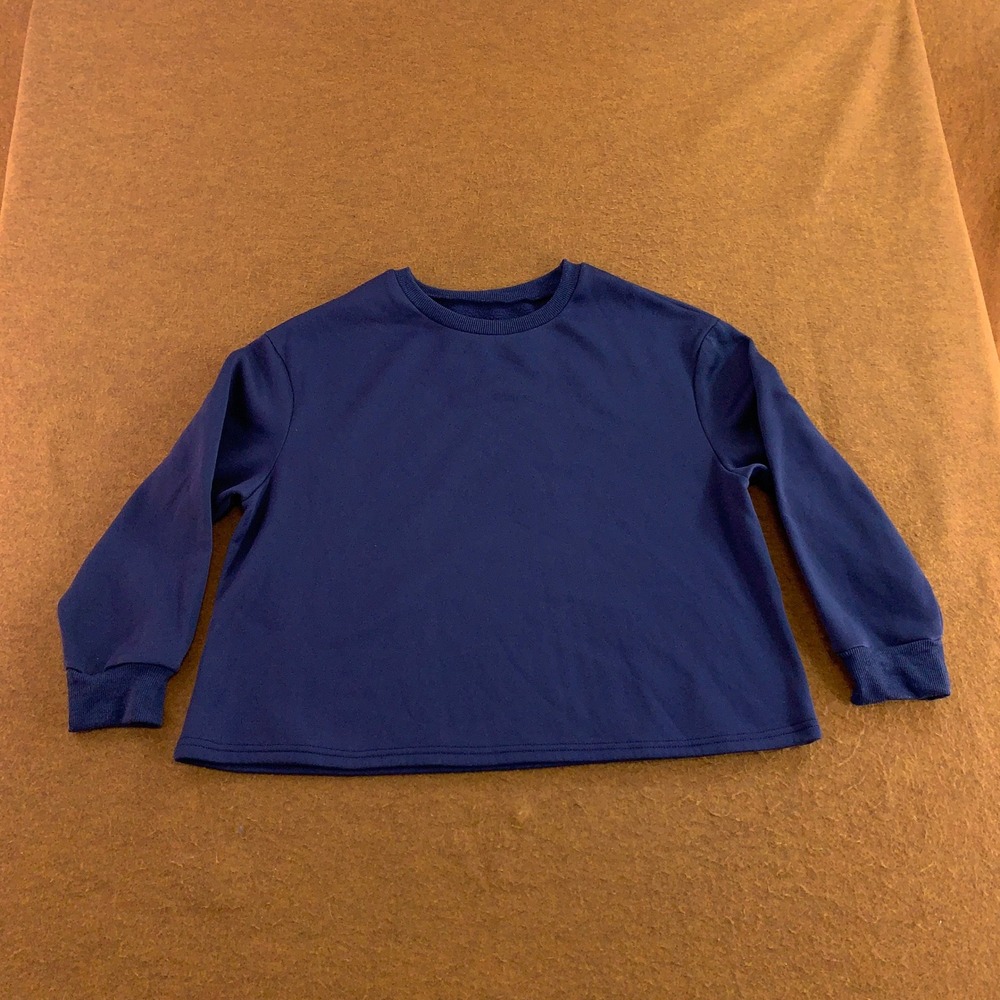 SHEIN Curve Womens 1XL Navy Blue Solid Drop Shoulder Crewneck Sweatshirt New
